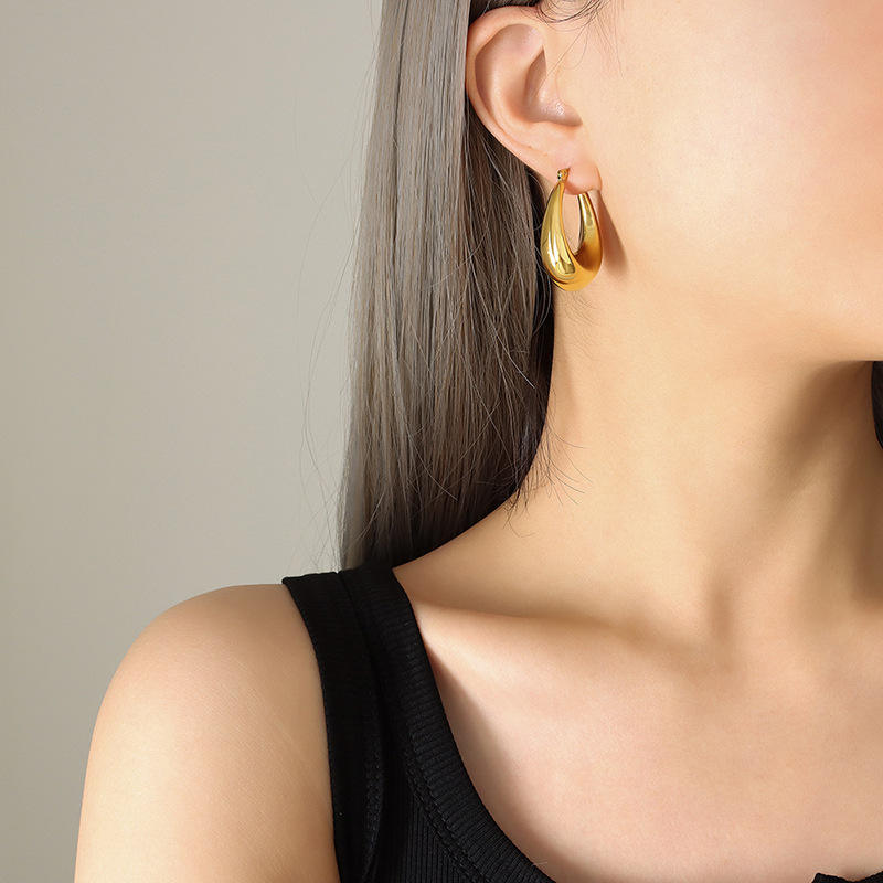 18K Geometric Chunky Drop Hoop Earrings