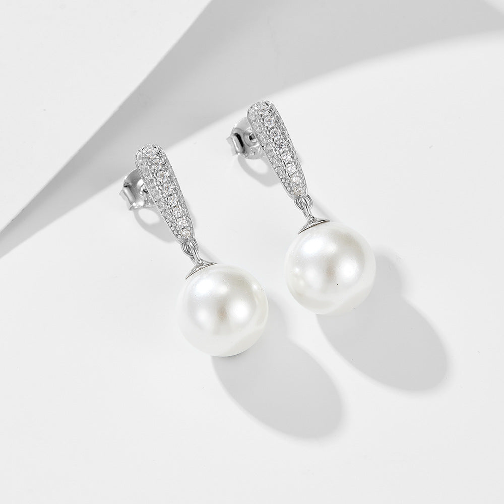 Silver Pearl Bar Drop Earrings