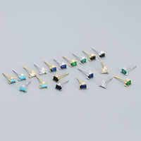 Silver Emerald CZ Stud Earrings