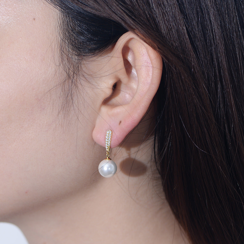 Silver Pearl Bar Drop Earrings