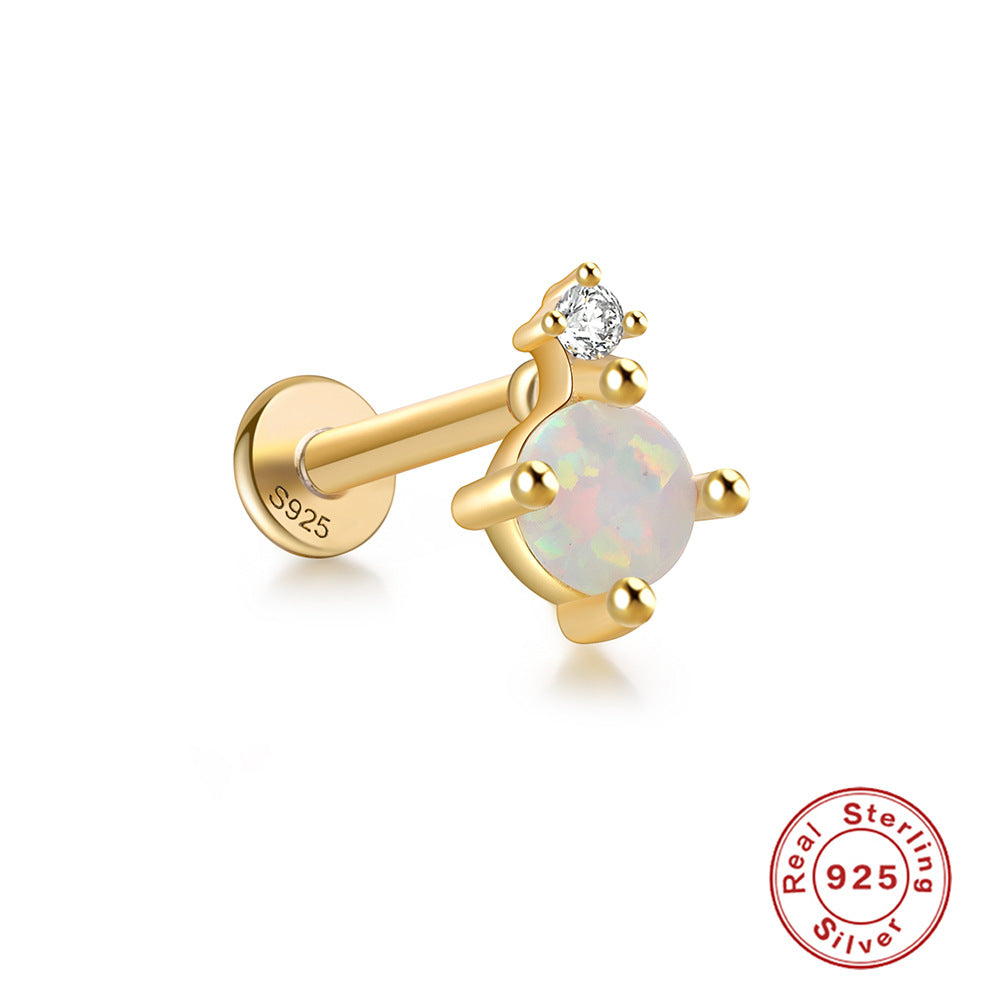 18K Vermeil Round CZ Opal Flat Back Studs (Single)