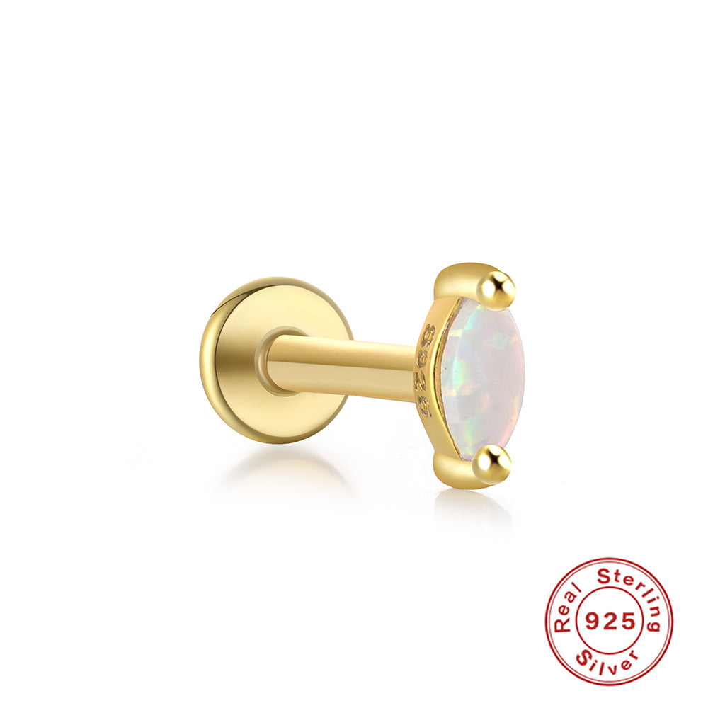 18K Vermeil Ellipse Opal Flat Back Studs (Single)