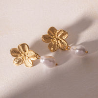 18K Flower Baroque Pearl Drop Earrings