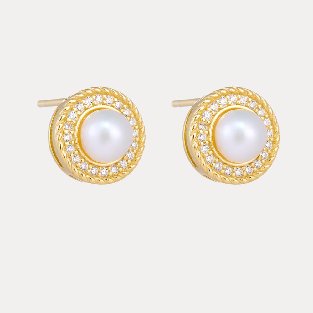 Pearl Pave Vermeil Studs in 18K Gold-Plating