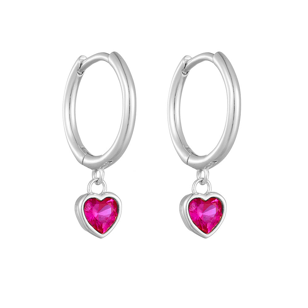 Silver Mini Ruby Heart Charm Huggies