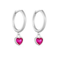 Silver Mini Ruby Heart Charm Huggies