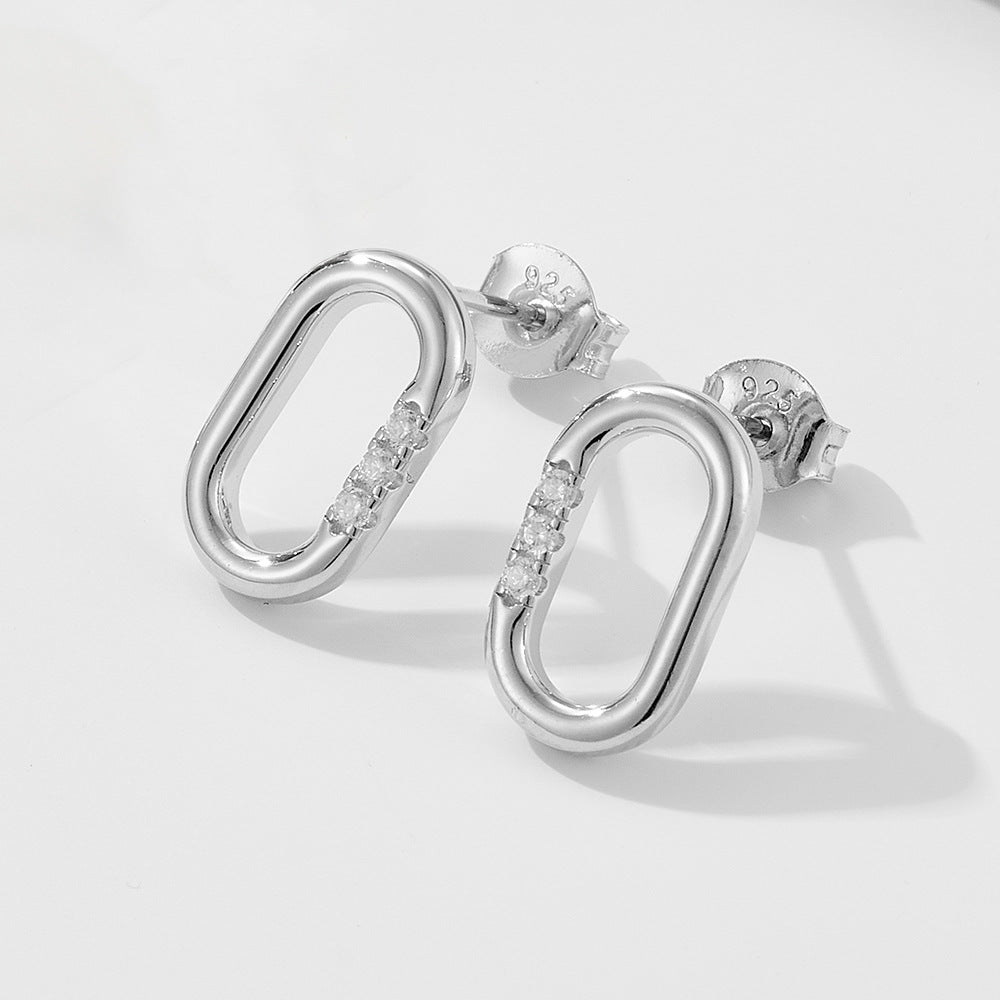 Silver Oval CZ Studs