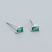 Silver Emerald CZ Stud Earrings