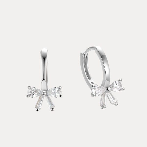 Bow Huggies in 18K Gold-Plating or Silver with Cubic Zirconia