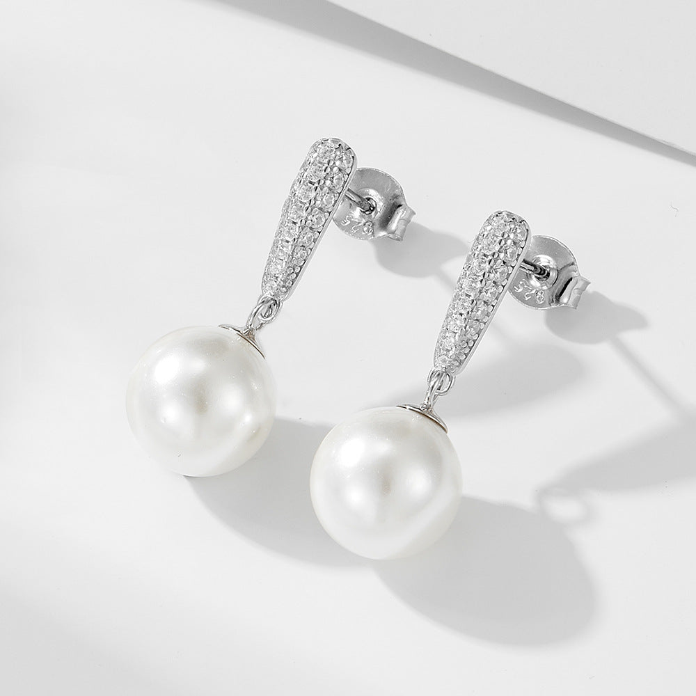 Silver Pearl Bar Drop Earrings