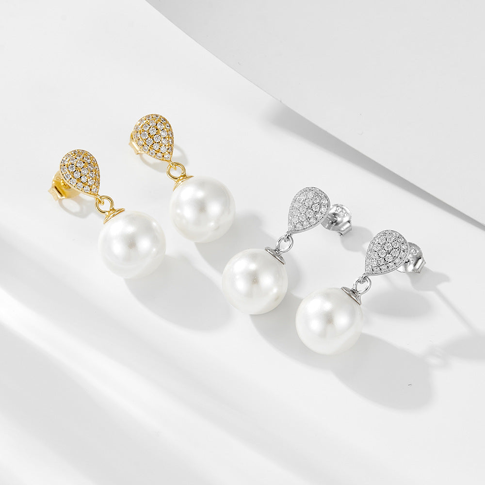 Silver CZ Classic Pearl Earrings