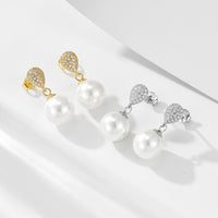 Silver CZ Classic Pearl Earrings