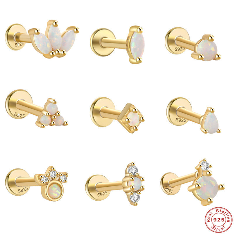 18K Vermeil Paw CZ Opal Flat Back Studs (Single)