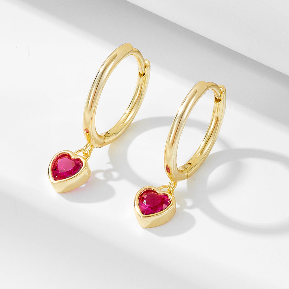 18K Vermeil Mini Ruby Heart Charm Huggies