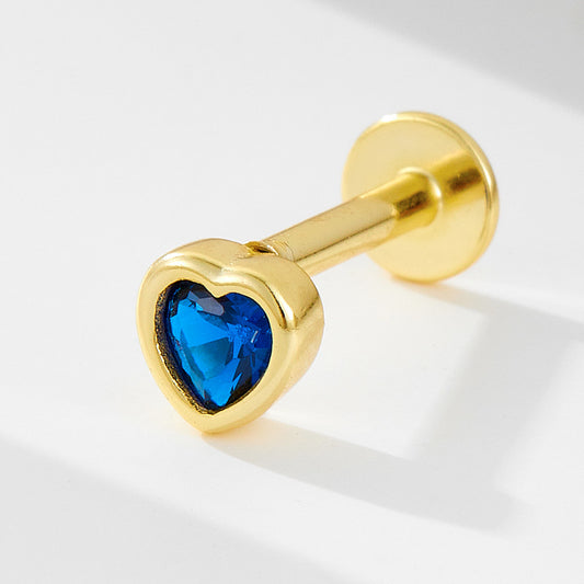 18K Vermeil Sapphire Heart Flat Back Studs (Single)