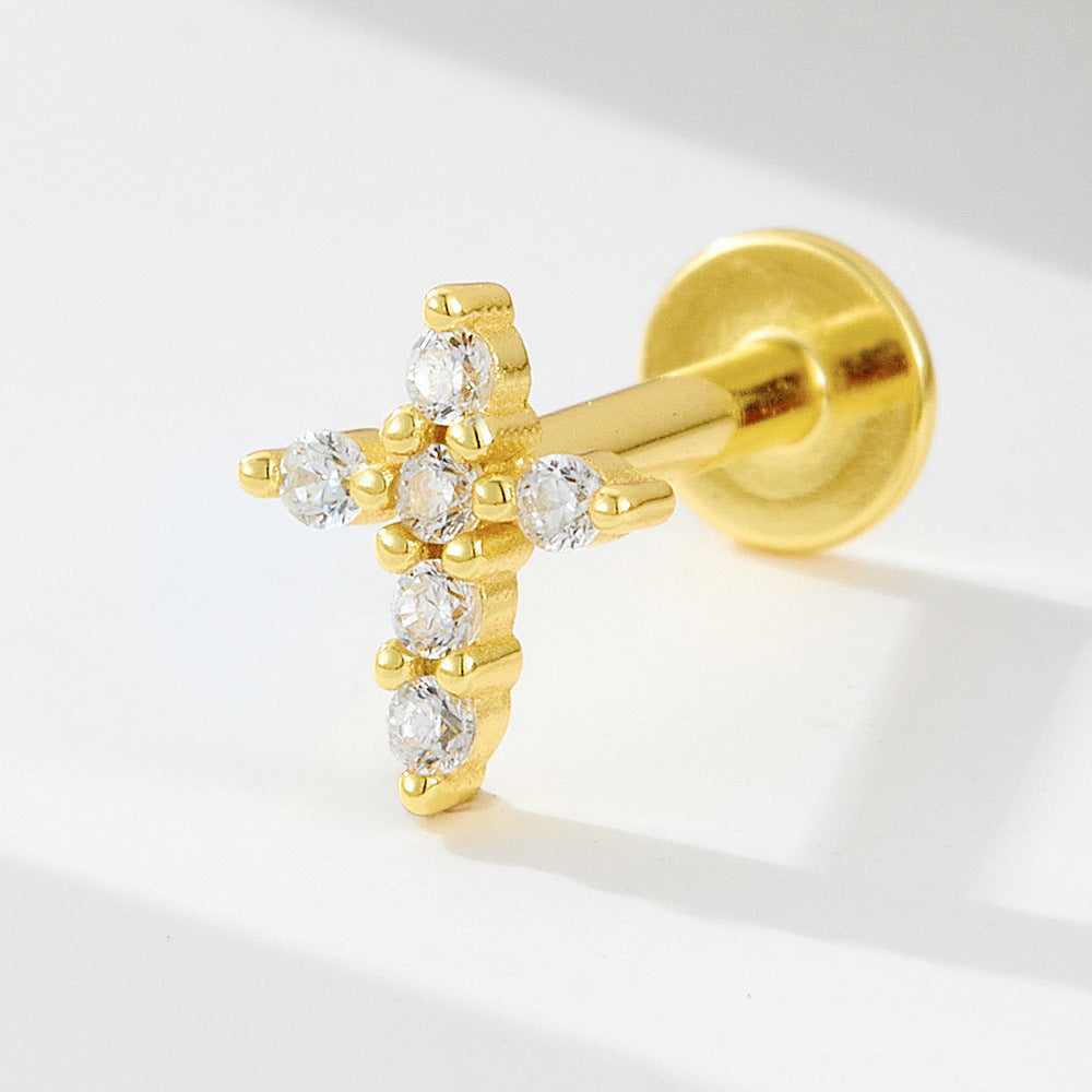 18K Vermeil Cross Flat Back Studs (Single)