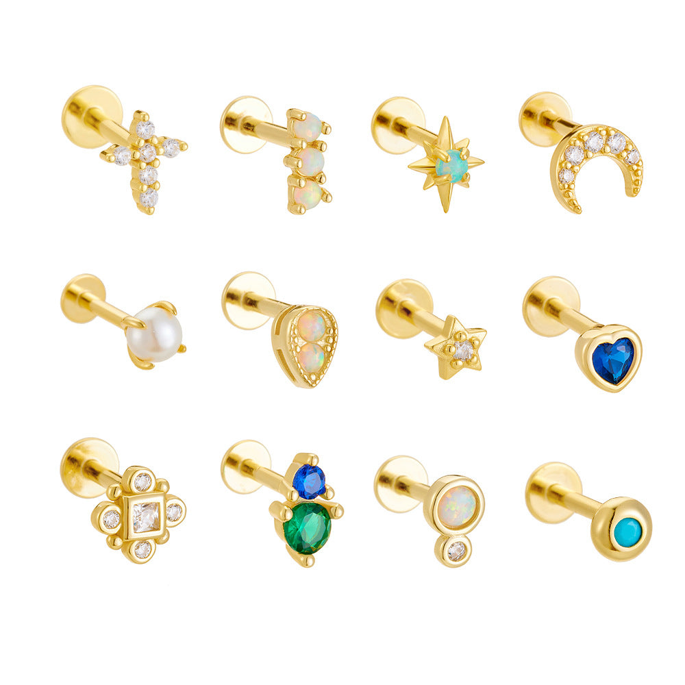 18K Vermeil Sapphire Heart Flat Back Studs (Single)