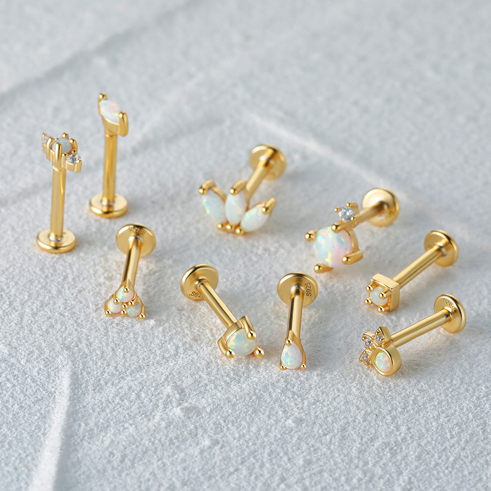 18K Vermeil Ellipse Opal Flat Back Studs (Single)