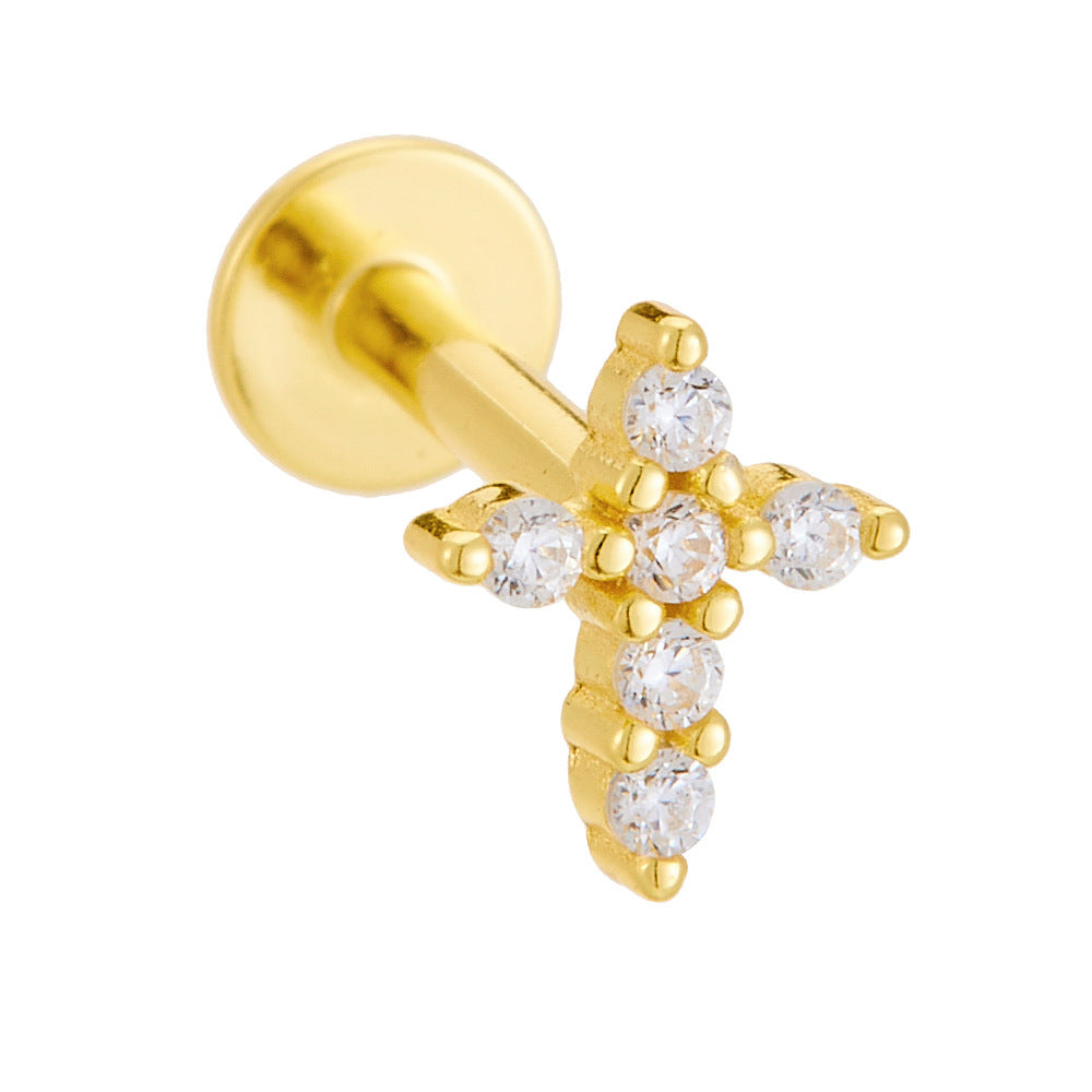 18K Vermeil Cross Flat Back Studs (Single)