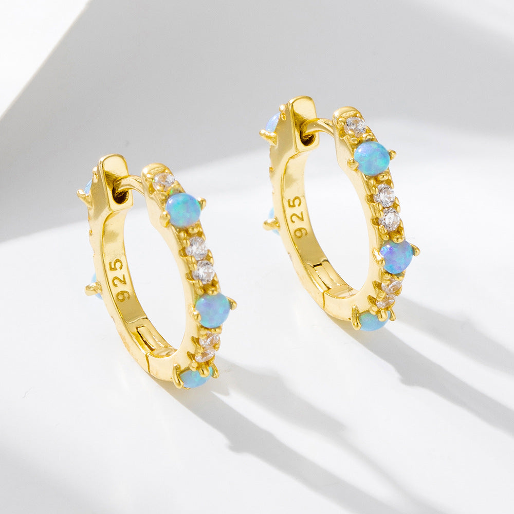 18K Vermeil Dainty Blue Opal Huggies