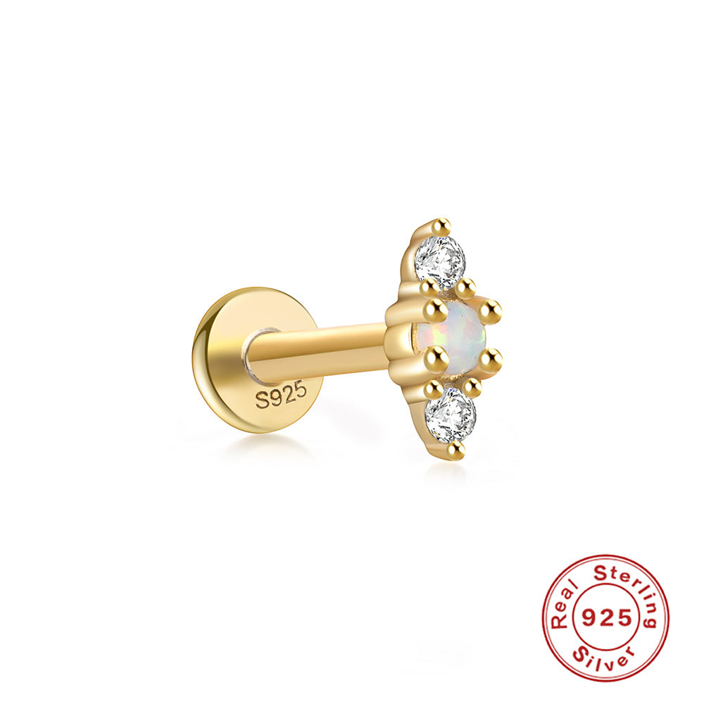 18K Vermeil Ellipse CZ Opal Flat Back Studs (Single)