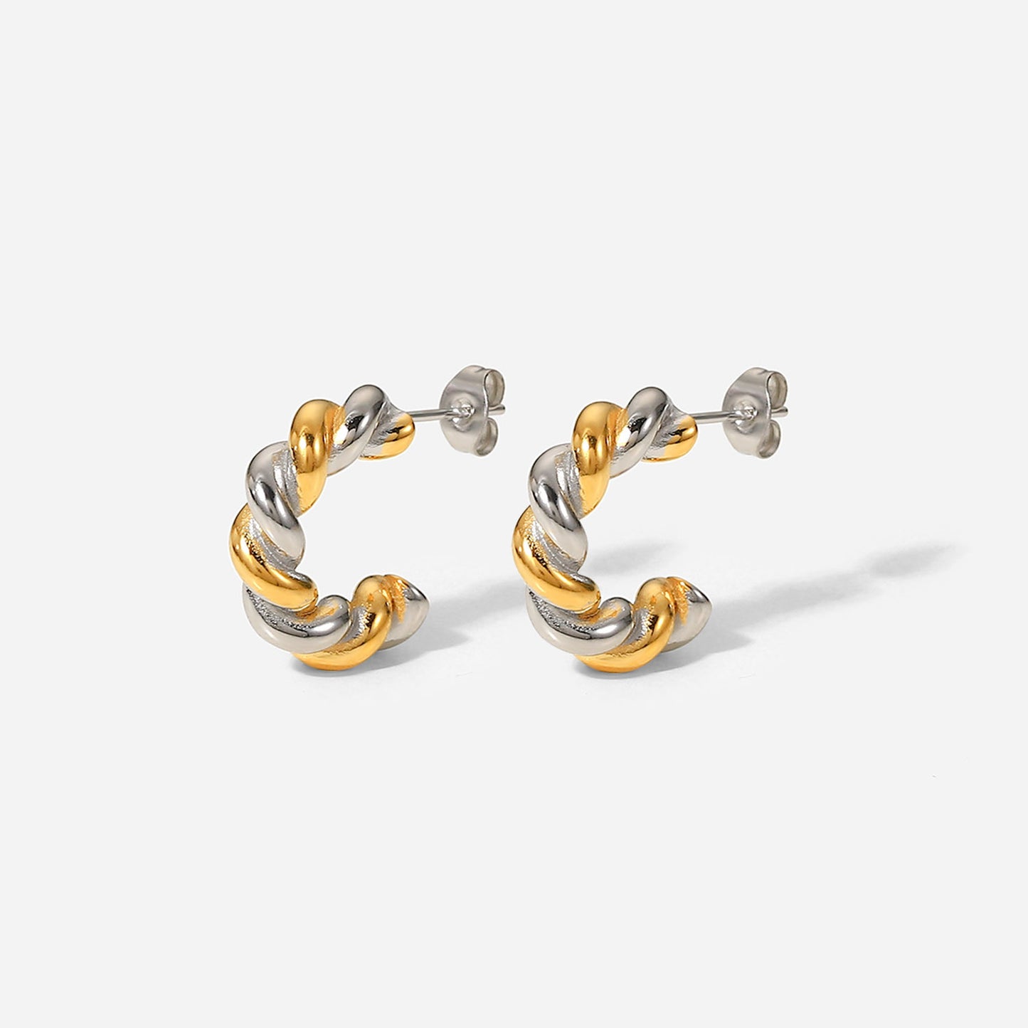 18K Two Toned French Twisted C Hoops