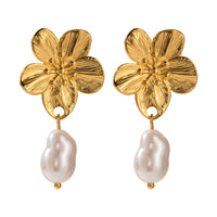 18K Flower Baroque Pearl Drop Earrings