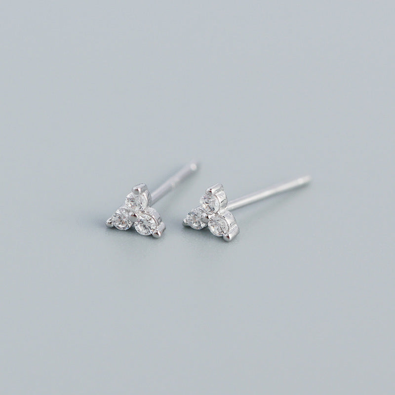 Silver Flower Zircon Stud Earrings