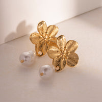 18K Flower Baroque Pearl Drop Earrings