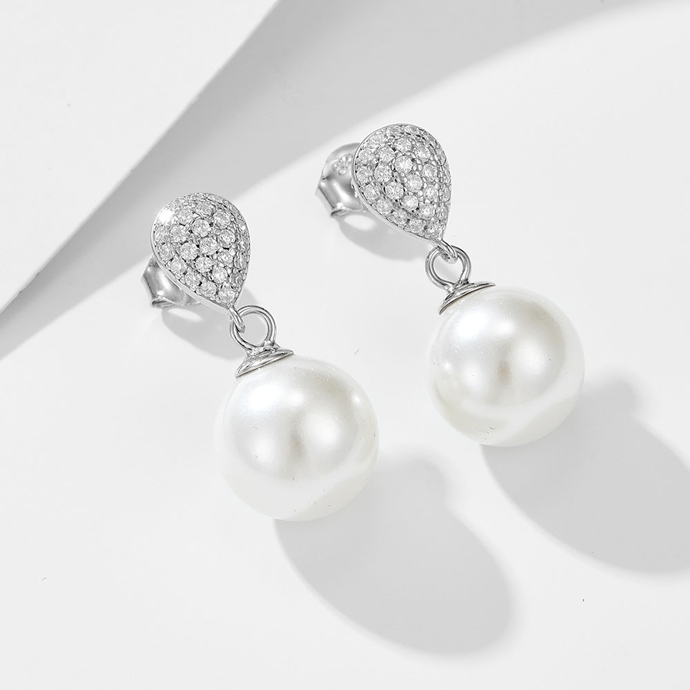 Silver CZ Classic Pearl Earrings