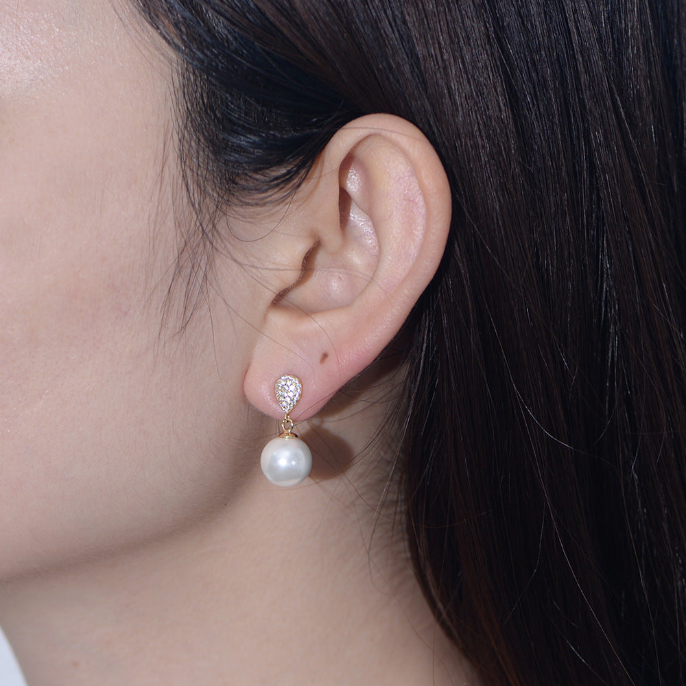 Silver CZ Classic Pearl Earrings
