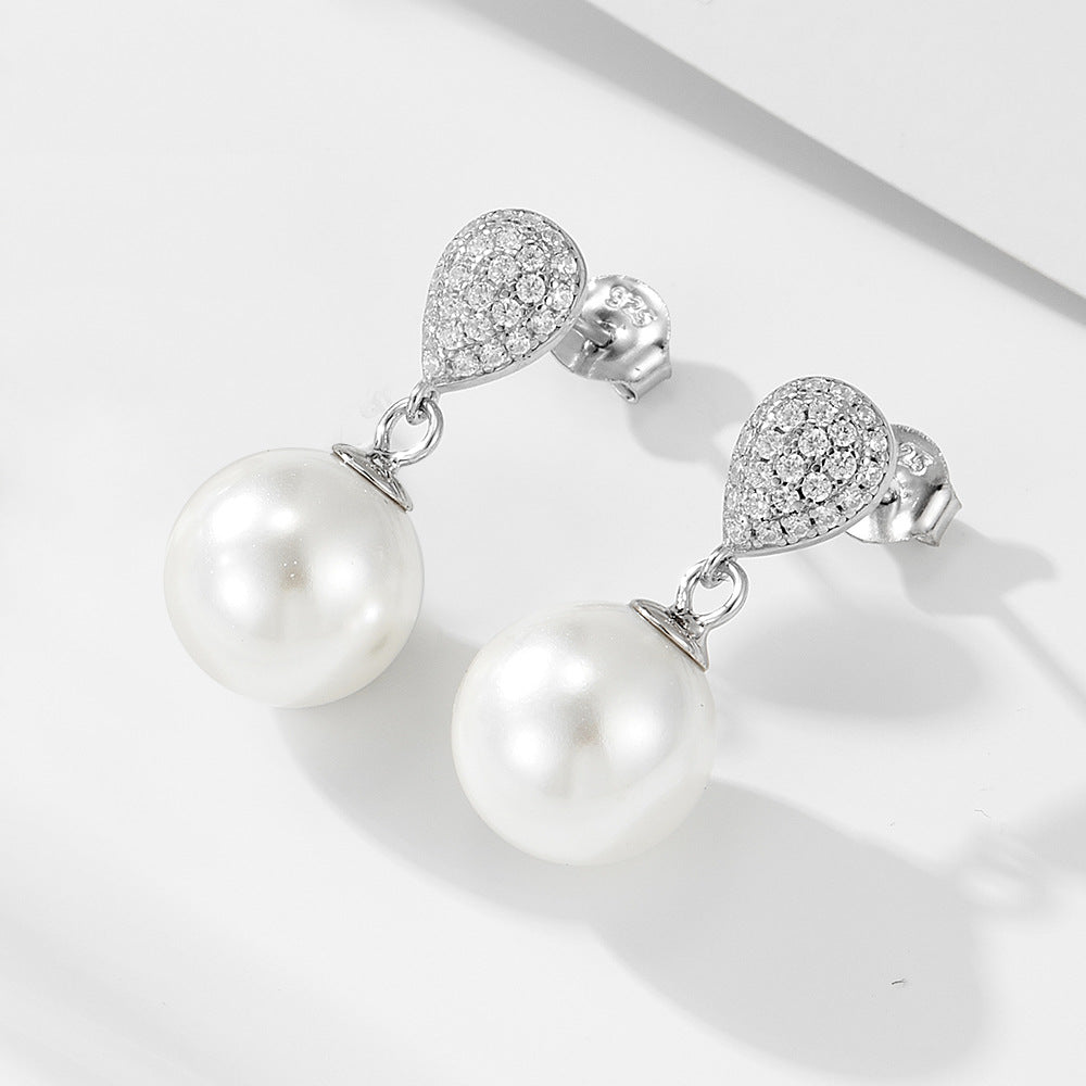 Silver CZ Classic Pearl Earrings