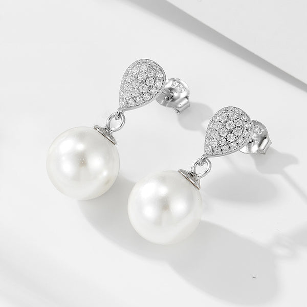 Silver CZ Classic Pearl Earrings