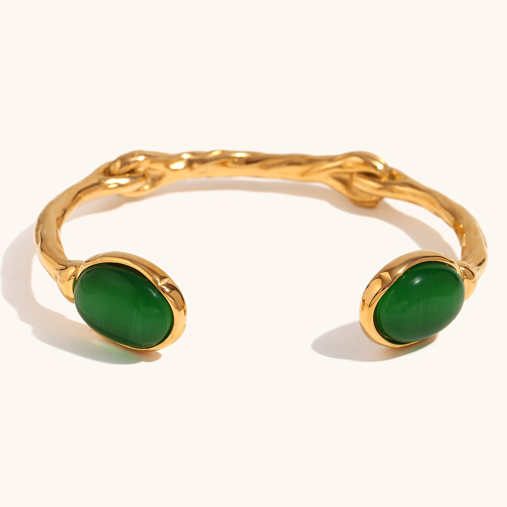 18K Agate Open Bangle