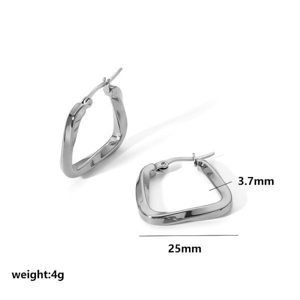 Silver Textured Geometric Square Small Hoops