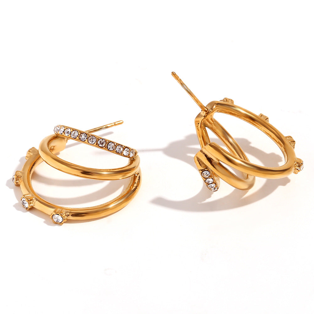 18K Triple CZ Open Statement Hoops