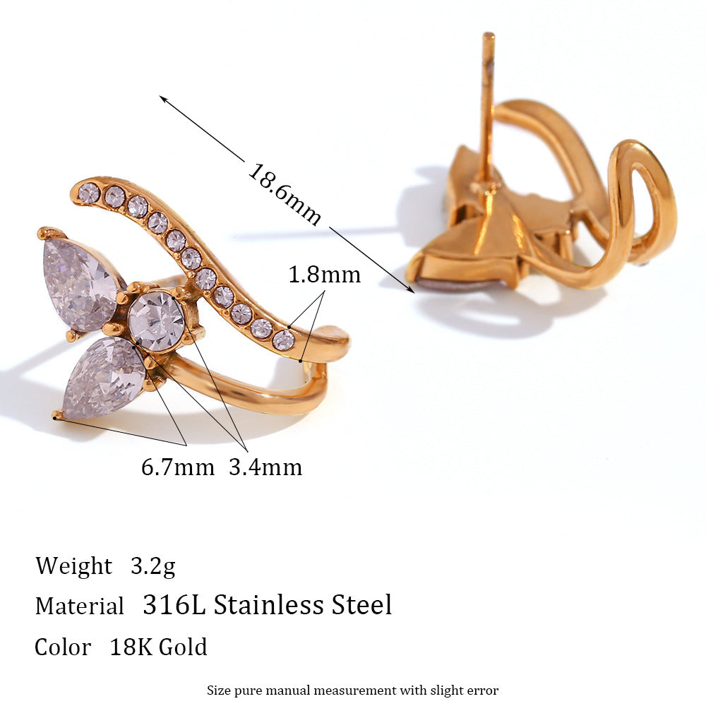 18K Flower Zircon Open Hoops