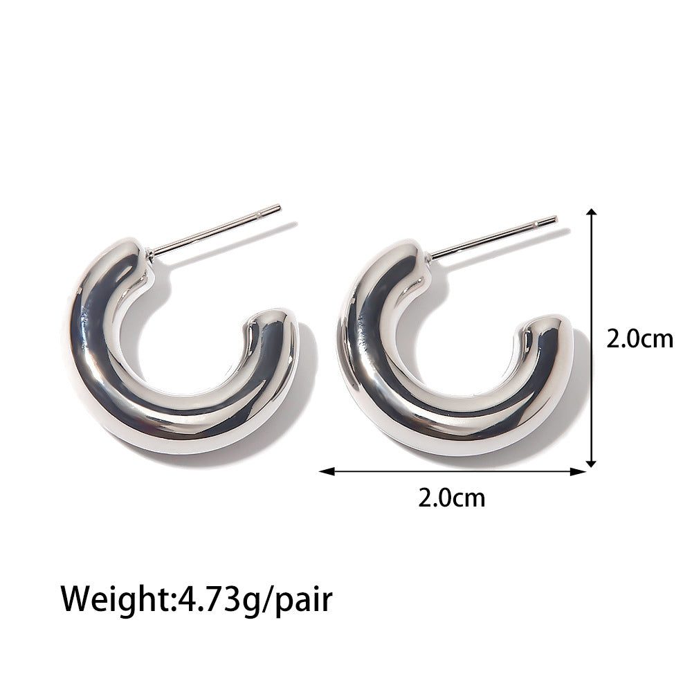 Silver Chunky Hollow C Hoops