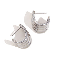 Silver Wide Chunky CZ Small C Hoops