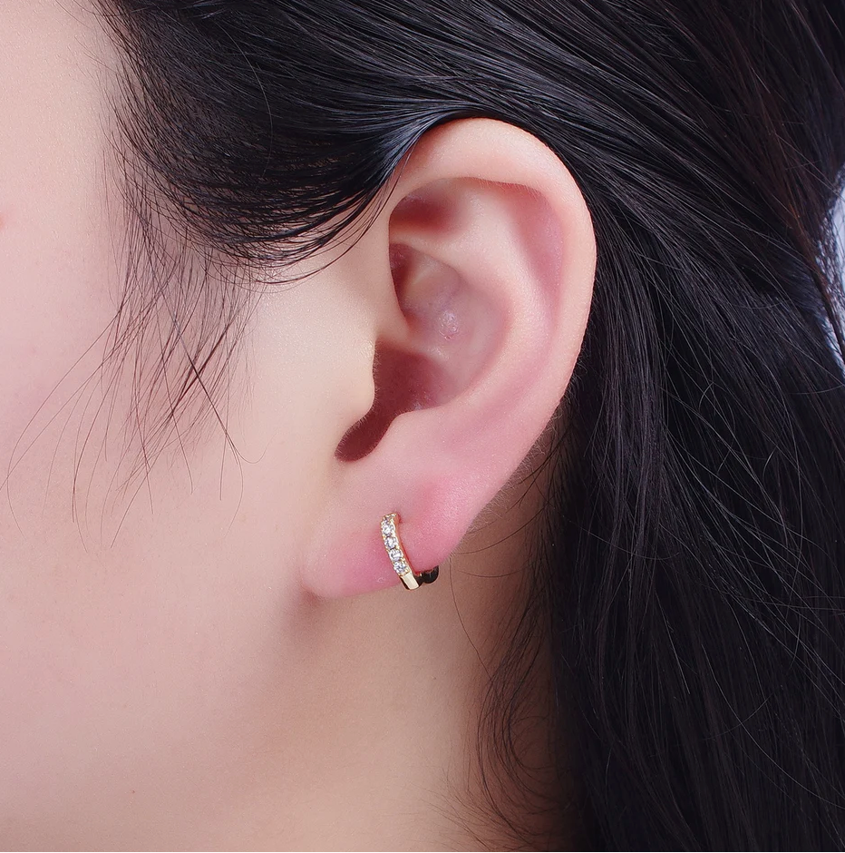 24K Gold Filled 10mm Mini Pave Teardrop Huggie Earrings