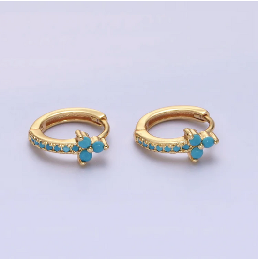 18K Gold Filled Turquoise Flower Huggie Earrings