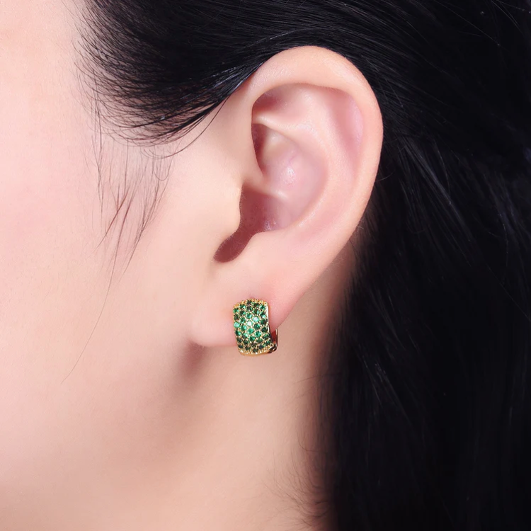 14K Gold Filled Emerald Green Pave Huggie Earrings