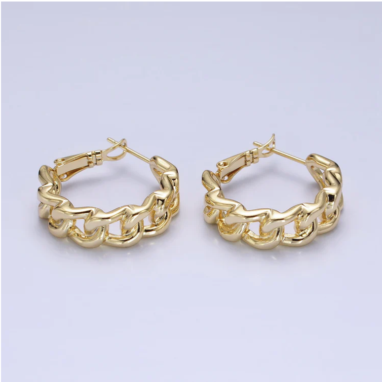 18K Gold Plated 25mm Link Hoop Earrings