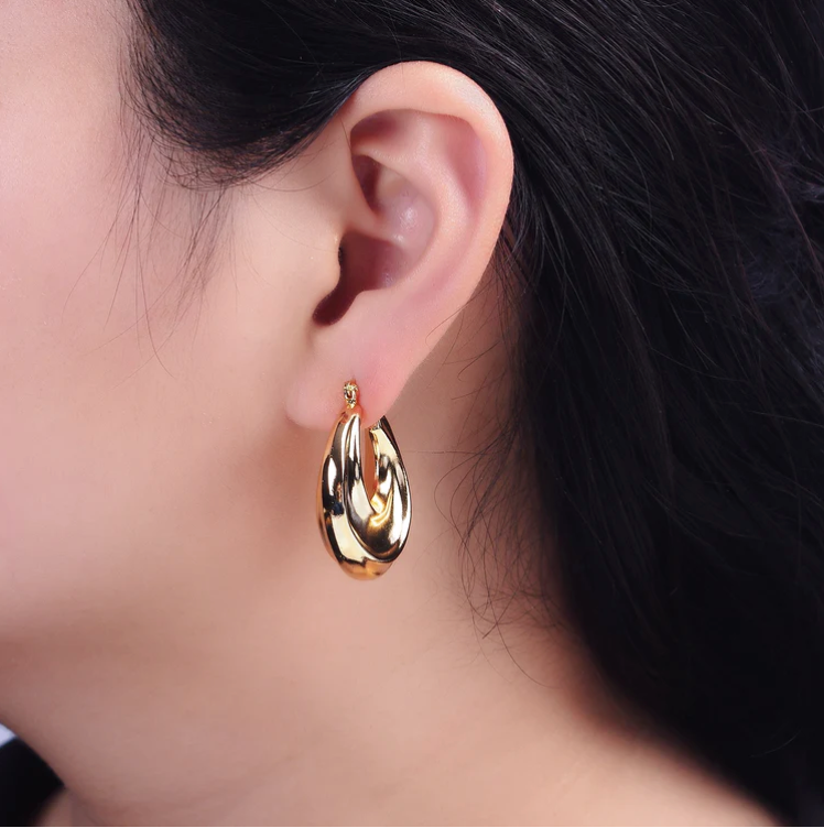 18K Gold Filled 30mm Chunky Twirl Hoop Earrings