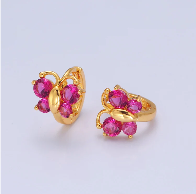 24K Gold Filled Mini Pink Butterfly Huggie Earrings