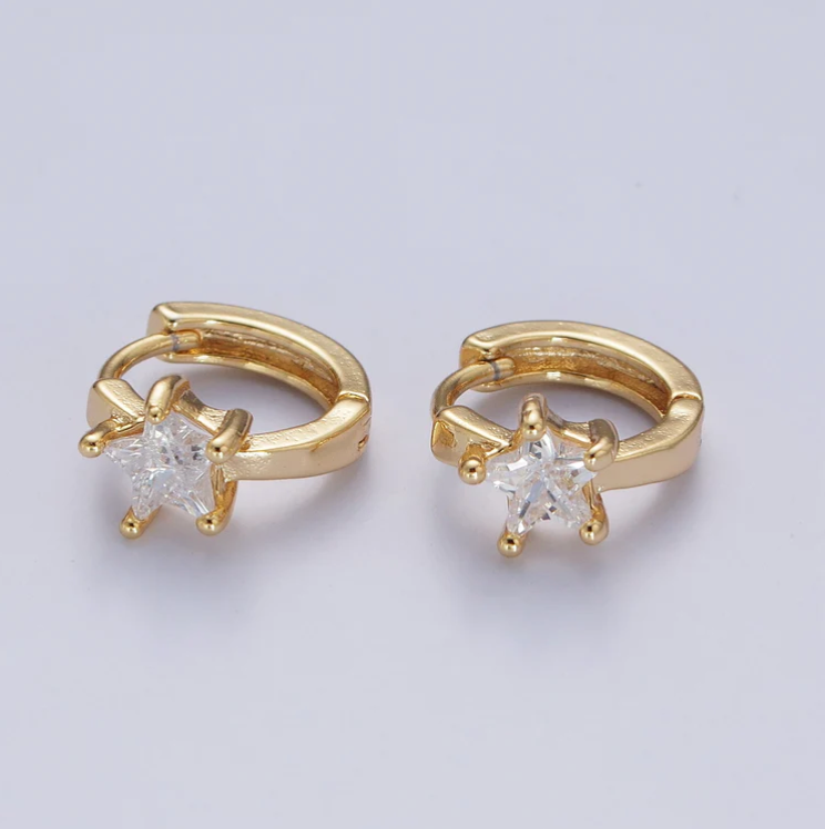 24K Gold Filled Dainty Celestial Star 12mm Huggie Earrings