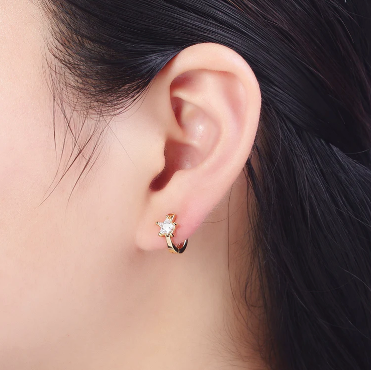 24K Gold Filled Dainty Celestial Star 12mm Huggie Earrings