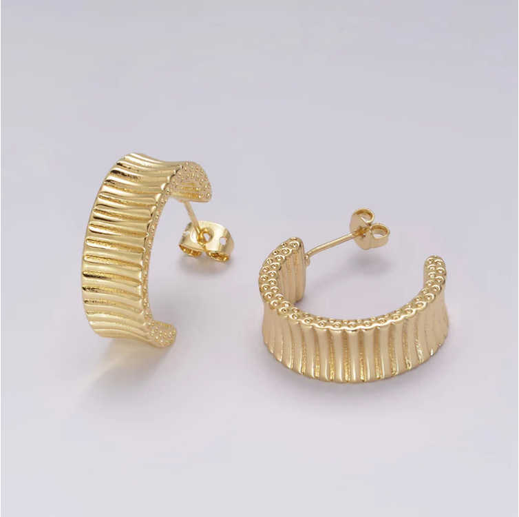 24K Gold Filled Chunky Striped Hoop Earrings