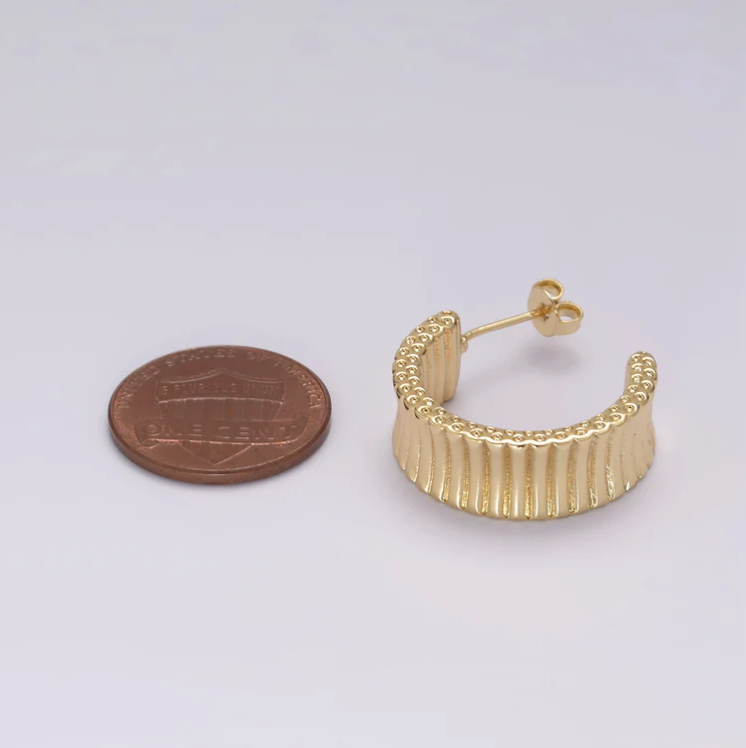 24K Gold Filled Chunky Striped Hoop Earrings