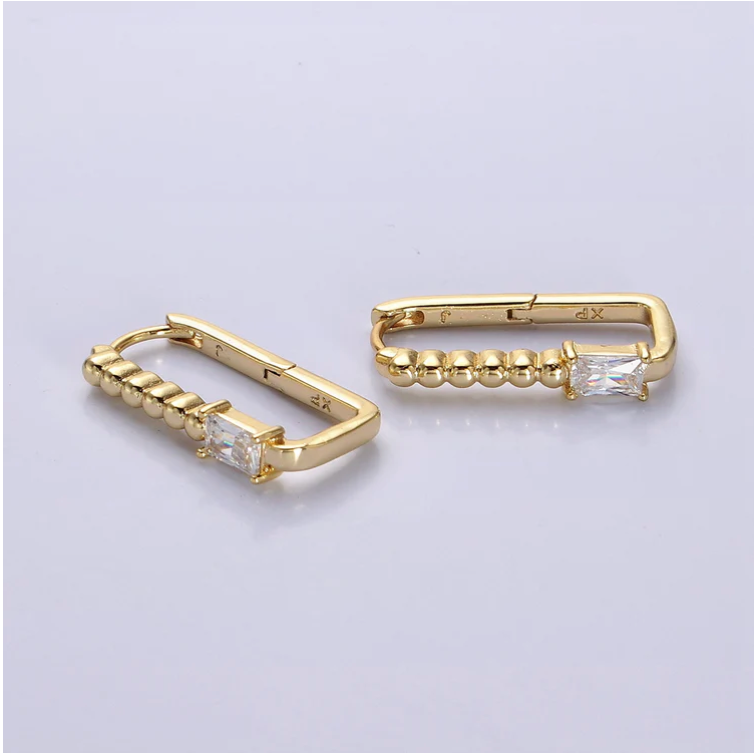14K Gold Filled Clear Baguette Oblong Hoop Earrings